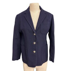 Vintage Navy Wool Blazer Jacket With Silver Accent Buttons and Front Pockets, Fu